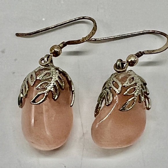 Vintage Rose Quartz with Silver Filagree Earrings for Pierced Ears - Picture 1 of 10
